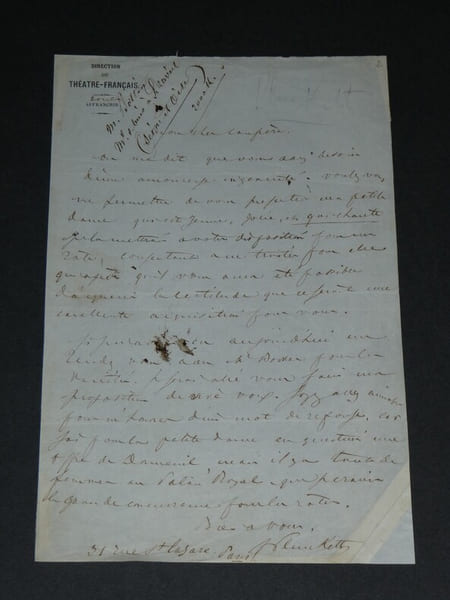 Francis de Plunkett - LETTRE AUTOGRAPHE SIGN&Eacute;E, placement actrice ing&eacute;nue jeune. Francis de Plunkett
