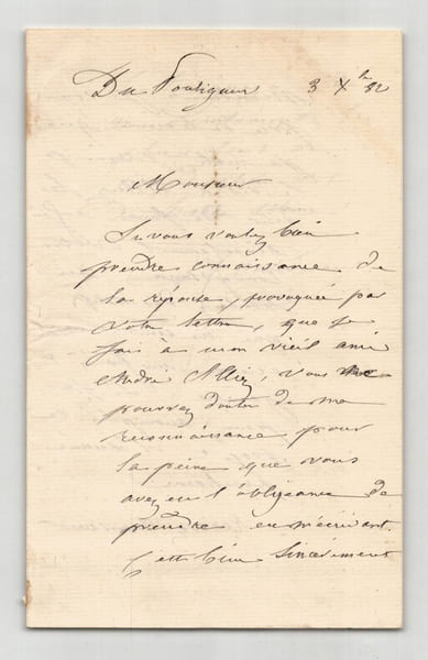 Victor Consid&eacute;rant - Lettre autographe sign&eacute;e - 1882. Victor Consid&eacute;rant