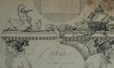 Dessin &agrave; l'encre - Figures f&eacute;minines mythologiques et d&eacute;cor marin, XIX&egrave;me.. Anonyme