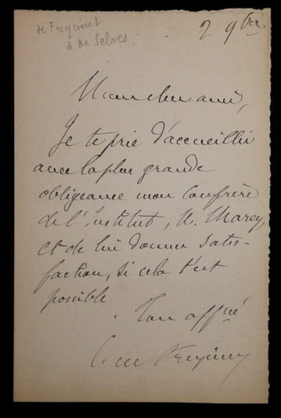 Charles Louis Saulces DE FREYCINET - LETTRE AUTOGRAPHE SIGN&Eacute;E A Justin DE SELVES. Charles Louis Saulces DE FREYCINET