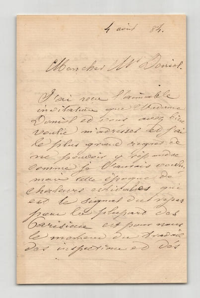 G&eacute;n&eacute;ral F&eacute;lix Gustave Saussier - Lettre autographe sign&eacute;e - 1884. F&eacute;lix Gustave Saussier