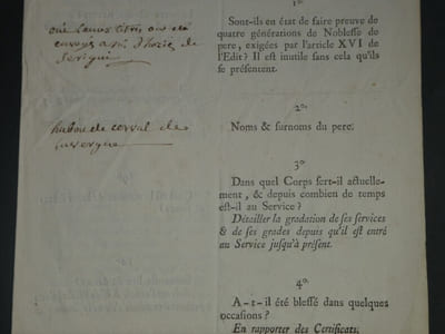 Bulletin d'inscription - École Royale Militaire Cinquième classe de l'édit