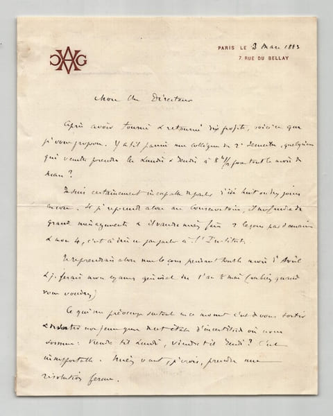 Aim&eacute; GIRARD Lettre autographe sign&eacute;e Enseignement Conservatoire & Institut 1883. Aim&eacute; GIRARD