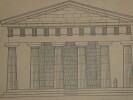 &Eacute;l&eacute;vation g&eacute;om&eacute;trale restaur&eacute;e du temple de Pos&eacute;idon &agrave; Pœstum — Dessin original sign&eacute;, encre vers 1930. Louis Henri Laffill&eacute;e