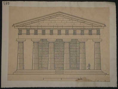 Élévation géométrale restaurée du temple de Poséidon à Pœstum — Dessin original signé, encre vers 1930