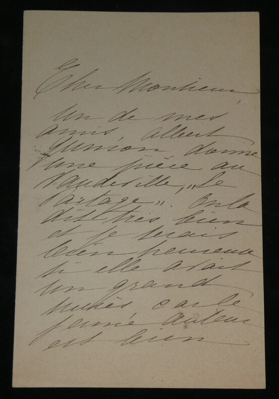 Madeleine LEMAIRE - LETTRE AUTOGRAPHE SIGN&Eacute;E, pi&egrave;ce "Le Partage". Madeleine Lemaire