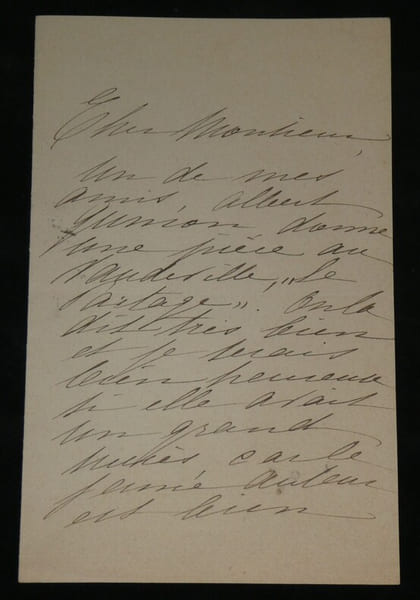 Madeleine LEMAIRE - LETTRE AUTOGRAPHE SIGN&Eacute;E, pi&egrave;ce "Le Partage". Madeleine Lemaire