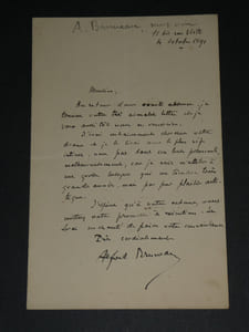 Alfred Bruneau - Lettre autographe signée [sur sa pièce Le rêve, Emile Zola] 1891