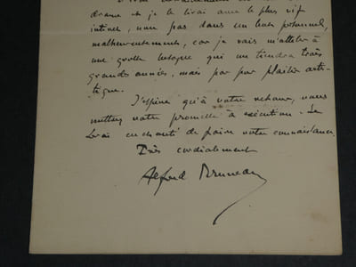 Alfred Bruneau - Lettre autographe signée [sur sa pièce Le rêve, Emile Zola] 1891