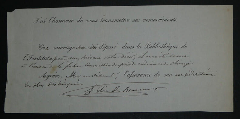 L&eacute;once ELIE DE BEAUMONT, G&eacute;ologue - NOTE DE REMERCIEMENTS AUTOGRAPHE SIGN&Eacute;E. L&eacute;once ELIE DE BEAUMONT