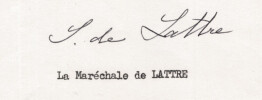 S. de Lattre | Lettre sign&eacute;e &agrave; Thierry MAULNIER | Association Rhin & Danube 1983. Simone de Lattre de Tassigny