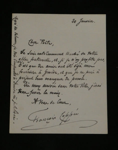 Fran&ccedil;ois Copp&eacute;e - Lettre autographe sign&eacute;e &agrave; un po&egrave;te. Fran&ccedil;ois Copp&eacute;e