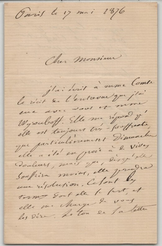 &Eacute;mile Littr&eacute;, Lettre autographe sign&eacute;e "&eacute;change Mme Comte" 1876 Paris 2 pages. &Eacute;mile Littr&eacute;
