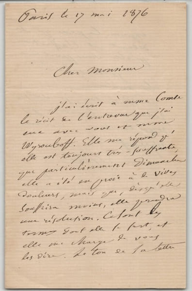 &Eacute;mile Littr&eacute;, Lettre autographe sign&eacute;e "&eacute;change Mme Comte" 1876 Paris 2 pages. &Eacute;mile Littr&eacute;