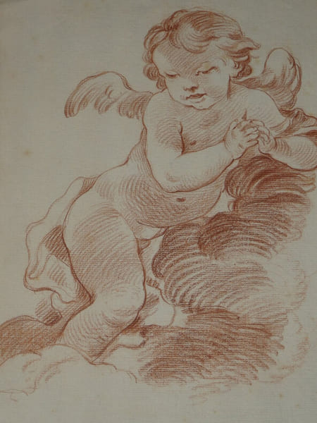 Superbe dessin original &agrave; la sanguine - Fin XVIIIe - Angelot. 