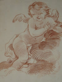 Superbe dessin original à la sanguine - Fin XVIIIe - Angelot