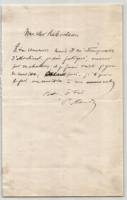 Paul Baudry - Lettre autographe &agrave; Rebouleau, d&icirc;ner refus&eacute;, sign&eacute;e - 1870. Paul Baudry