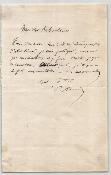 Paul Baudry - Lettre autographe &agrave; Rebouleau, d&icirc;ner refus&eacute;, sign&eacute;e - 1870. Paul Baudry