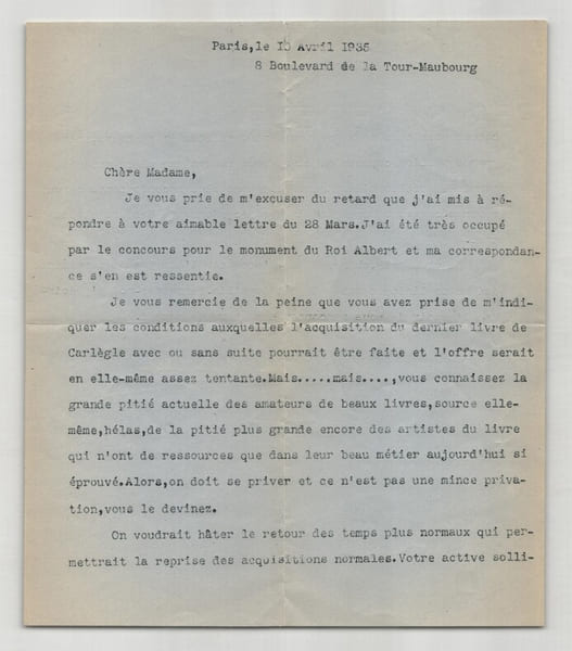 Pierre de Margerie - Lettre dactylographi&eacute;e sign&eacute;e - 1935. Pierre de Margerie