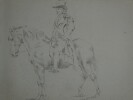 Dessin original au crayon : Cavalier en costume sur cheval, XIX &egrave;me. Anonyme
