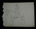Dessin original au crayon : Cavalier en costume sur cheval, XIX &egrave;me. Anonyme