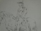 Dessin original au crayon : Cavalier en costume sur cheval, XIX &egrave;me. Anonyme