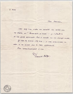 Daniel-Rops - Lettre autographe signée à Maulnier - « Démocratie et Liberté »
