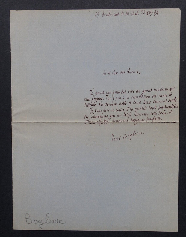 Ren&eacute; BOYLESVE, Ecrivain - LETTRE AUTOGRAPHE SIGN&Eacute;E, 1899. Ren&eacute; BOYLESVE