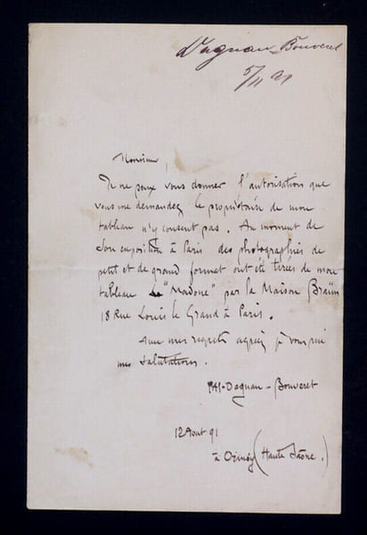 Pascal DAGNAN-BOUVERET - LETTRE AUTOGRAPHE SIGN&Eacute;E, 1891. Pascal DAGNAN-BOUVERET