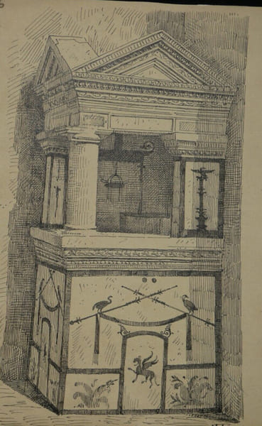 Un lararium &agrave; Pomp&eacute;i - Dessin original sign&eacute; - Encre vers 1930. Louis Henri Laffill&eacute;e