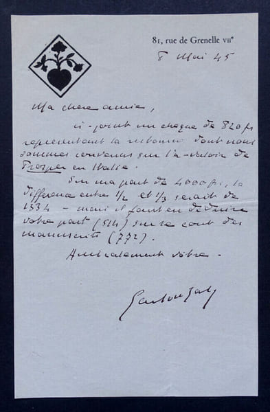 Gaston BATY - LETTRE AUTOGRAPHE SIGN&Eacute;E, 1945. Gaston Baty