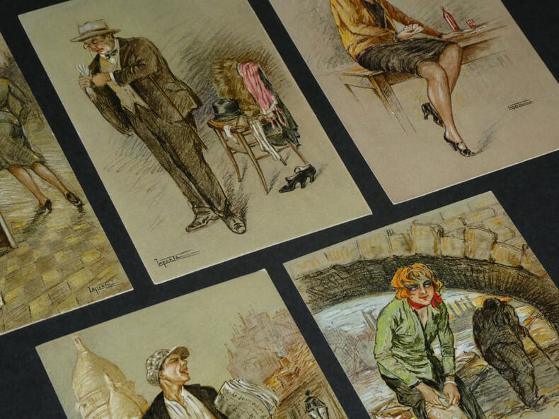 5 Cartes postales portraits de femmes curiosa sign&eacute;es Laporte, "Bas fonds de Paris". Laporte