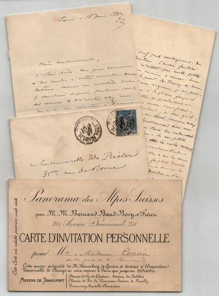 Eug&egrave;ne Burnand & Julia Antonine Girardet - 2 LAS & 1 Invitation Expo 1887. Eug&egrave;ne Burnand & Julia Antonine Girardet