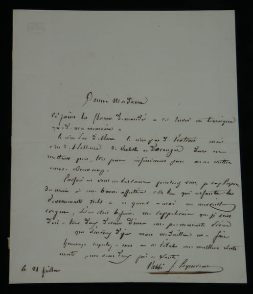 Abb&eacute; F&eacute;lix Coquereau - Lettre autographe sign&eacute;e - 1848. Abb&eacute; F&eacute;lix Coquereau