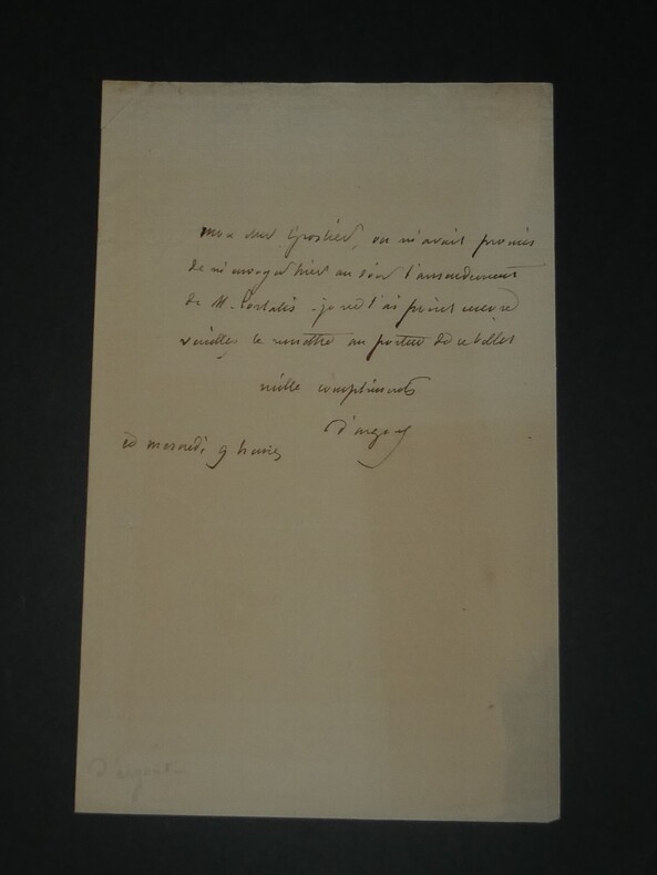 Lettre autographe sign&eacute;e concernant l'amendement de Monsieur Portalis. Apollinaire d'ARGOUT
