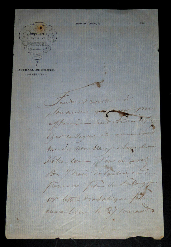 Lettre autographe sign&eacute;e - Ent&ecirc;te Imprimerie de Barbier. Christian de Vigneral