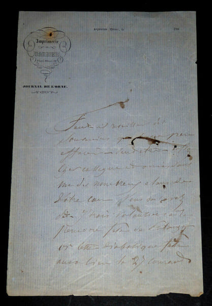 Lettre autographe sign&eacute;e - Ent&ecirc;te Imprimerie de Barbier. Christian de Vigneral