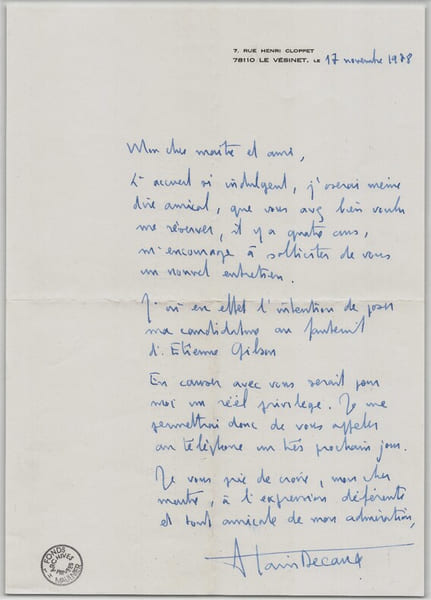 Alain Decaux - Lettre autographe sign&eacute;e - 1978. Alain Decaux