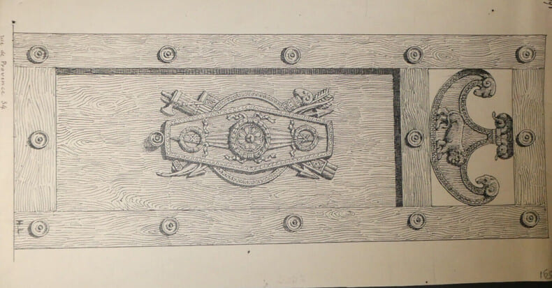 Vantail d'une double porte rue de Provence &agrave; Paris (&eacute;poque Ier Empire) - Dessin original sign&eacute;. Louis Henri Laffill&eacute;e
