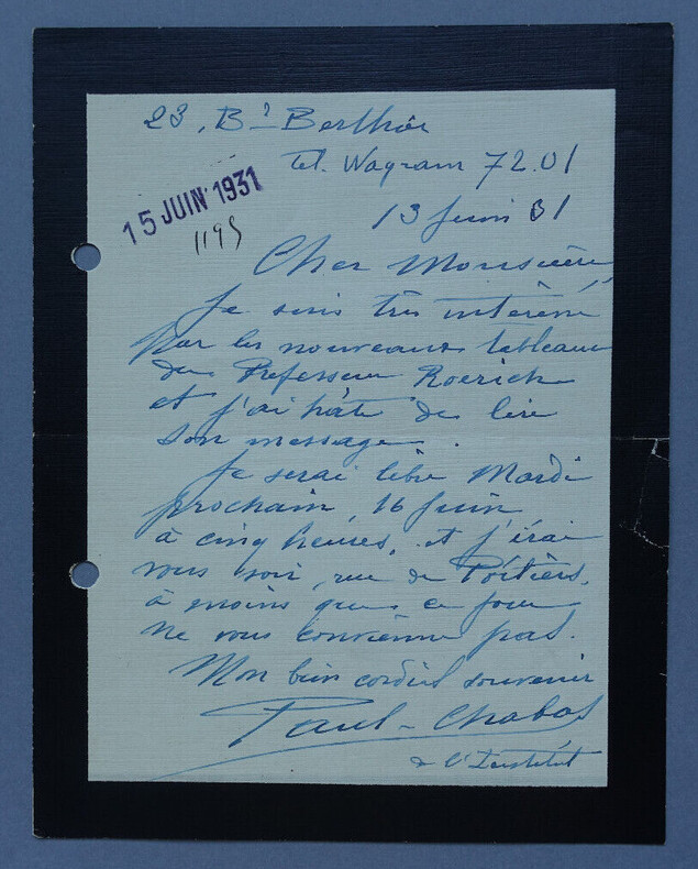 Paul CHABAS - Lettre autographe sign&eacute;e de deuil, 13 juin 1931. Paul CHABAS