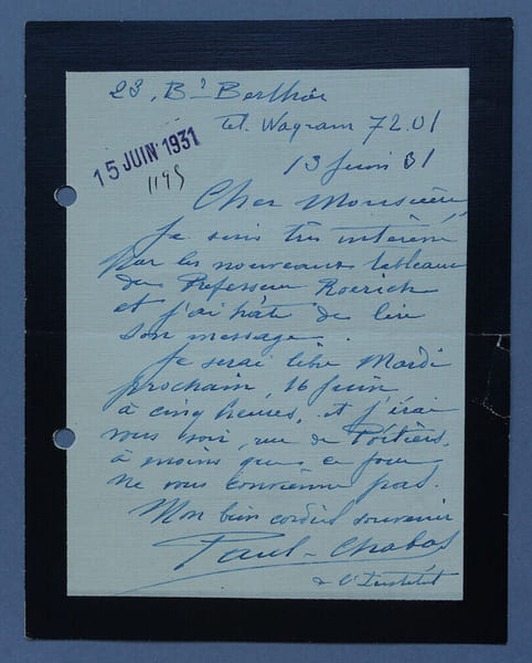 Paul CHABAS - Lettre autographe sign&eacute;e de deuil, 13 juin 1931. Paul CHABAS