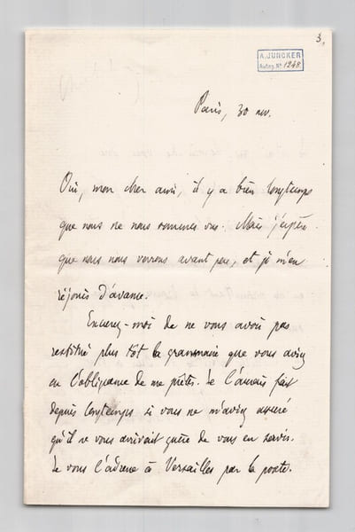 Victor Cherbuliez. Lettre autographe sign&eacute;e, "La D&eacute;mocratie et la France", Chronique de Valbert & Grammaire. Victor Cherbuliez