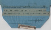 Isabelle II d'Espagne - T&eacute;l&eacute;gramme dactylographi&eacute; de remerciements adress&eacute;e &agrave; Mme Anna de La Grange de Stankowitch. Isabelle II d'Espagne