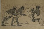 Dessin original sign&eacute; - La Sculpture d'un sphinx d'apr&egrave;s une peinture fun&eacute;raire (Prisse d'Avennes). Louis Henri Laffill&eacute;e