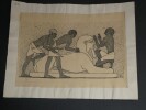 Dessin original sign&eacute; - La Sculpture d'un sphinx d'apr&egrave;s une peinture fun&eacute;raire (Prisse d'Avennes). Louis Henri Laffill&eacute;e