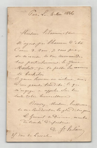 G&eacute;n&eacute;ral de Saint-Hilaire - Lettre autographe sign&eacute;e - 1886. G&eacute;n&eacute;ral de Saint-Hilaire