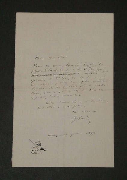 Victorien Sardou - Lettre autographe sign&eacute;e - Bapt&egrave;me - 1877. Victorien Sardou