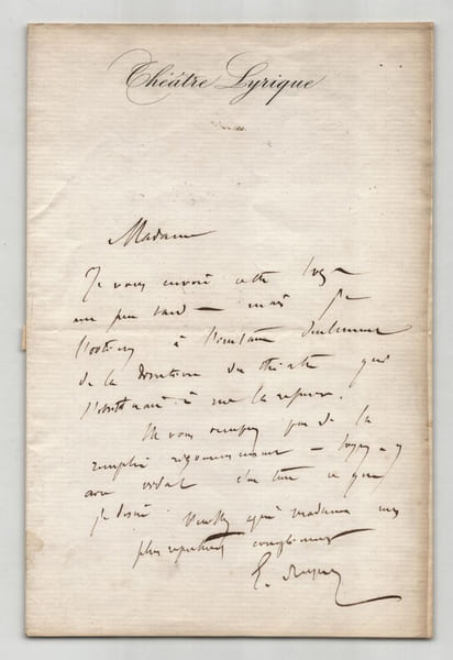 Ernest Reyer - Lettre autographe sign&eacute;e. Ernest Reyer