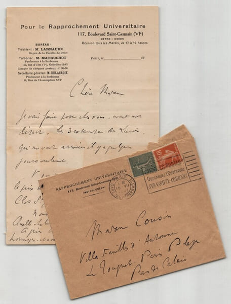 Henri Delacroix - Philosophe et psychologue - Lettre autographe sign&eacute;e - 1921. Henri Delacroix