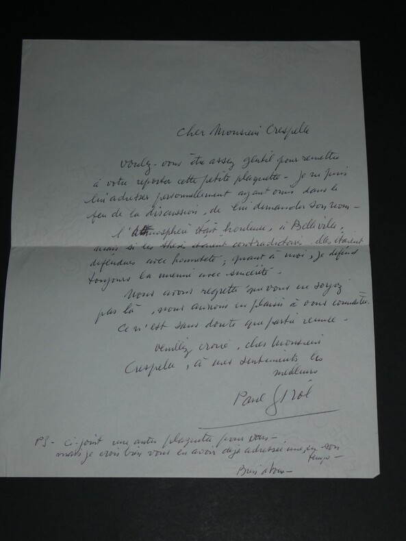 Paul d'Ivoi Romancier- LETTRE AUTOGRAPHE SIGN&Eacute;E &Agrave; M Crespelle pour une plaquette. Paul d'Ivoi